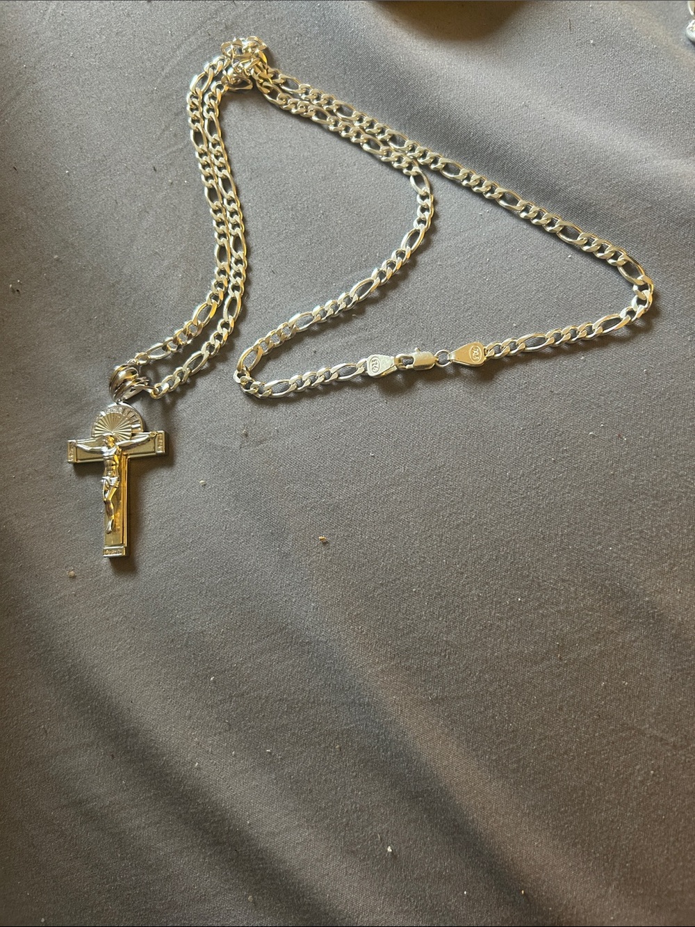 Solid Silver 925 Men’s Crucifix Pendant with Figaro Necklace